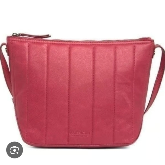 AMERICAN LEATHER CO. Dayton Quilted Leather Crossbody Bag Purse Red - Picture 1 of 12